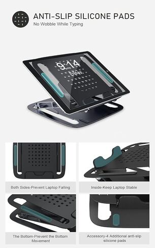 حامل كمبيوتر محمول من Merece للمكتب، حامل كمبيوتر محمول مريح، تصميم مجوف سريع تبديد الحرارة، حامل كمبيوتر محمول قابل للتعديل بزاوية ارتفاع متوافق مع جميع أجهزة الكمبيوتر المحمولة (أسود) in Kuwait