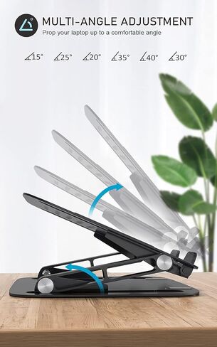 حامل كمبيوتر محمول من Merece للمكتب، حامل كمبيوتر محمول مريح، تصميم مجوف سريع تبديد الحرارة، حامل كمبيوتر محمول قابل للتعديل بزاوية ارتفاع متوافق مع جميع أجهزة الكمبيوتر المحمولة (أسود) in Kuwait