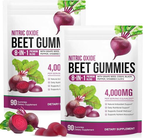 Beet Root Gummies Enriched with 200mg CoQ10 & Beet Root Extract for Blood Pressure, Heart Health Support, Energy Level Suport, Promoting Nitric Oxide, W/ Vitamin B12, C, Sugar-Free | 90 Chews in Saudi Arabia