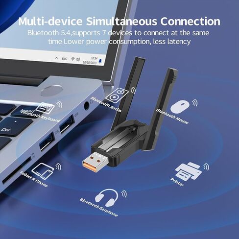 محول بلوتوث واي فاي - واي فاي 6 ثنائي النطاق وبلوتوث 5.4 USB، 900 ميجابت في الثانية (2.4/5.8 جيجا هرتز)، أمان WPA3 للتوصيل والتشغيل - محول واي فاي لأجهزة الكمبيوتر المحمول/الأجهزة الطرفية المكتبية، متوافق مع نظام التشغيل Windows 10/11 in Kuwait