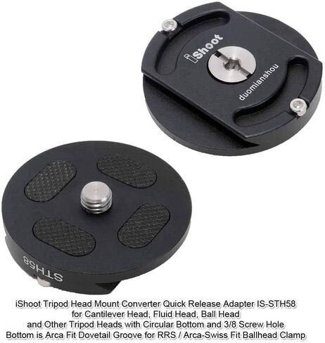 Tripod Head Mount Converter Quick Release Adapter for Fluid Head, Cantilever Head, Ballhead, Tripod Head with Circular Bottom & 3/8 Screw Hole, Bottom is Arca Swiss Fit Quick Release Plate in Saudi Arabia