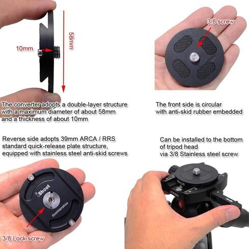 Tripod Head Mount Converter Quick Release Adapter for Fluid Head, Cantilever Head, Ballhead, Tripod Head with Circular Bottom & 3/8 Screw Hole, Bottom is Arca Swiss Fit Quick Release Plate in Saudi Arabia