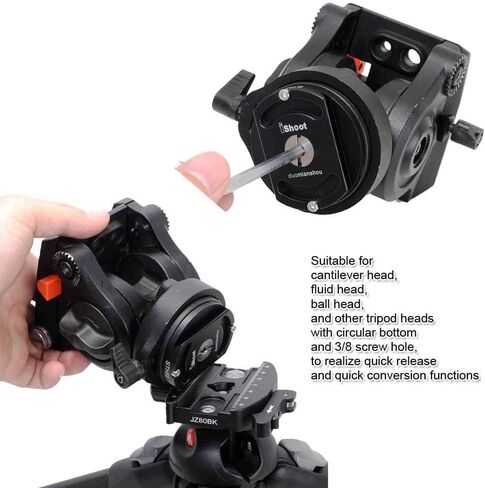 Tripod Head Mount Converter Quick Release Adapter for Fluid Head, Cantilever Head, Ballhead, Tripod Head with Circular Bottom & 3/8 Screw Hole, Bottom is Arca Swiss Fit Quick Release Plate in Saudi Arabia