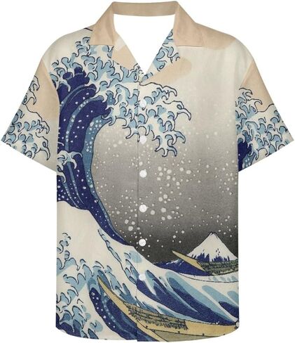قميص GLUDEAR الرجالي Paint The Great Wave Off Kanagawa بطباعة ثلاثية الأبعاد كاجوال بأزرار سفلية in Kuwait