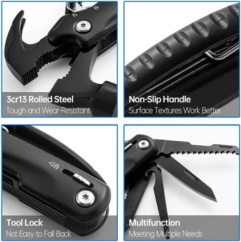 Hammer Multitool 10 in 1 Birthday Gifts for Men Dad Husband Camping Accessories Gear Multi Tool Camping Essentials Gadgets for Men-Black in Saudi Arabia