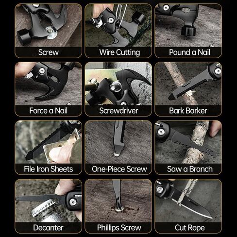 Hammer Multitool 10 in 1 Birthday Gifts for Men Dad Husband Camping Accessories Gear Multi Tool Camping Essentials Gadgets for Men-Black in Saudi Arabia