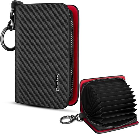 T-carbon Credit Card Holder with ZIpper,RFID Blocking Wallet for Men and Women,Carbon Fiber Leather business card holder,10 Card Slots Black in Saudi Arabia