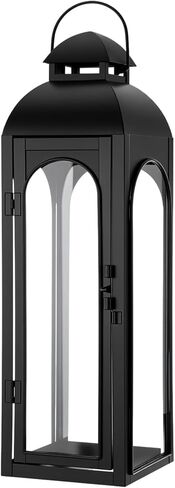 Nuogo 2 Pack 20 Inch Large Black Metal Decorative Lanterns Luxury Hurricane Modern Candle Lanterns with Clear Glass Panels for Porch Outdoor Garden Wall Hanging Patio Wedding Party Table Decoration in Saudi Arabia