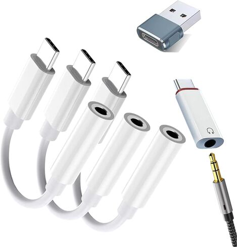 USB C to 3.5mm Audio Adapter, USB C to Headphone Jack Adapter, for iPhone17 16 15 MacBook, Type C Aux Audio Dongle Cable Cord Compatible. with USB A to C Adapter (White-5Pack) in Saudi Arabia