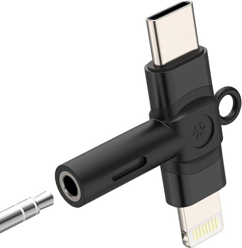 3.5 ملم إلى USB C Lightning Jack Dongle (2in1) لهاتف iPhone 16 15 14 13 Pro Max AUX محول سماعة رأس كابل صوت لميكروفون سيارة Apple أنثى متوافق مع محول سماعة رأس موصل Samsung لأجهزة iPad in Kuwait