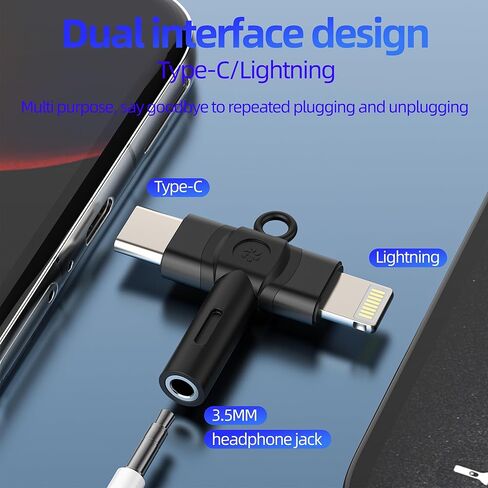 3.5 ملم إلى USB C Lightning Jack Dongle (2in1) لهاتف iPhone 16 15 14 13 Pro Max AUX محول سماعة رأس كابل صوت لميكروفون سيارة Apple أنثى متوافق مع محول سماعة رأس موصل Samsung لأجهزة iPad in Kuwait