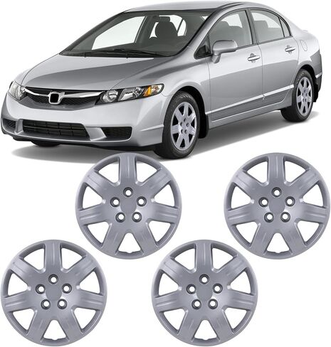 WolfX 16 بوصة Hubcaps مجموعة من 4 غطاء حافة العجلة لهوندا سيفيك 2006-2011 (يناسب فقط المحور الفولاذي) مادة ABS+PC استبدال غطاء محور العجلة، طلاء in Kuwait