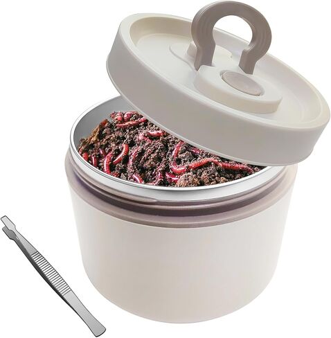Fishing Bait Container Organizer with Handle Insulated Breathable Live Bait Box Stainless Steel Worm Storage Tank for Nightcrawlers Keeps Bait Fresh and Alive (circle 650ml) in Saudi Arabia