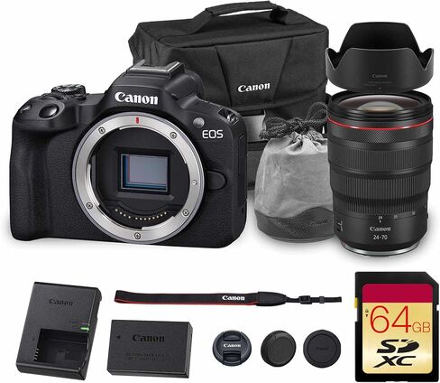 Canon EOS R50 Mirrorless Camera (White) Bundle | 24.2MP APS-C Sensor, Dual Pixel CMOS AF II & 4K Video Recording | Great for Travel & Content Creation (5812C002) + 64GB Memory Card + Camera Bag in Saudi Arabia