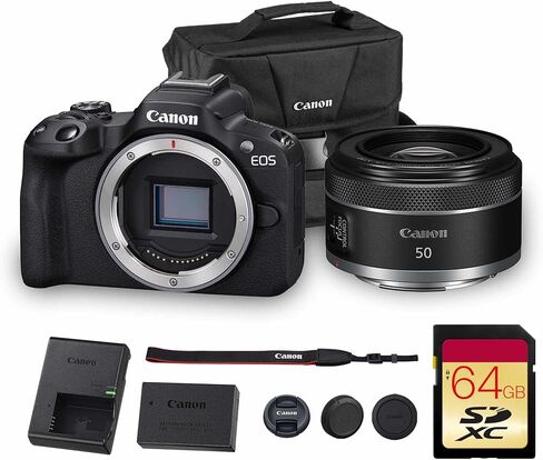 Canon EOS R50 Mirrorless Camera (White) Bundle | 24.2MP APS-C Sensor, Dual Pixel CMOS AF II & 4K Video Recording | Great for Travel & Content Creation (5812C002) + 64GB Memory Card + Camera Bag in Saudi Arabia