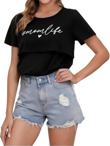 Breastfeeding Shirts for Women Double Layer Maternity Nursing Tops Distressed Acid Washed Nursing Tshirt in Saudi Arabia