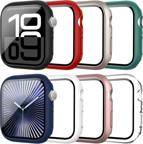حافظة مكونة من 8 قطع لساعة Apple Series 11/10 مقاس 46 مم مع واقي شاشة من الزجاج المقوى، ممتص للصدمات من البولي كربونات الصلب، غطاء واقٍ مقاوم للخدش متوافق مع ملحقات iWatch S11/S10 مقاس 46 مم in Kuwait