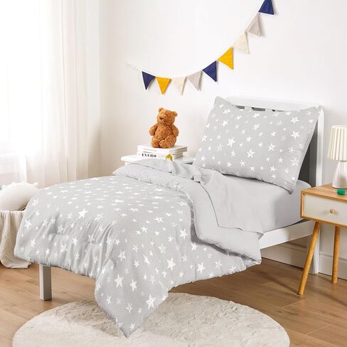 Wake In Cloud - Toddler Bedding Set for Boys Girls, Cute Star Polka Dot, 4 Pieces Soft Crib Bed Set Including Comforter, Sheets and Pillowcase, Light Purple in Kuwait