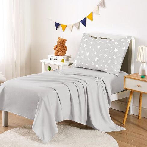 Wake In Cloud - Toddler Bedding Set for Boys Girls, Cute Star Polka Dot, 4 Pieces Soft Crib Bed Set Including Comforter, Sheets and Pillowcase, Light Purple in Kuwait