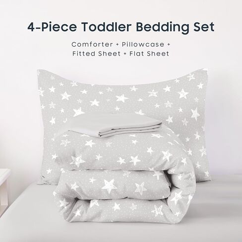 Wake In Cloud - Toddler Bedding Set for Boys Girls, Cute Star Polka Dot, 4 Pieces Soft Crib Bed Set Including Comforter, Sheets and Pillowcase, Light Purple in Kuwait