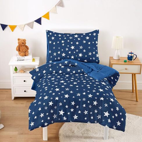 Wake In Cloud - Toddler Bedding Set for Boys Girls, Cute Star Polka Dot, 4 Pieces Soft Crib Bed Set Including Comforter, Sheets and Pillowcase, Light Purple in Kuwait