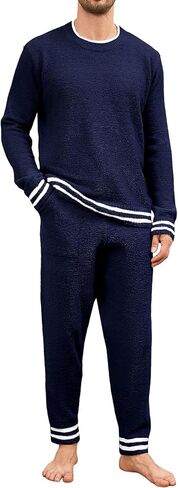 Yimoon Mens Fleece Pajamas Set Soft Fluffy Pjs Sleepwear Winter Warm Long Sleeve Fuzzy Loungewear(DarkGrey-Medium) in Saudi Arabia