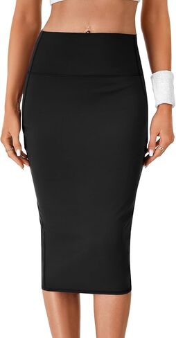 Rooscier Women's High Waist Pencil Skirt Back Slit Stretchy Bodycon Office Midi Skirts in Saudi Arabia