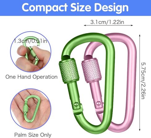 10 Pcs D-Shape Carabiner Clasp, 2.2inch Locking Carabiner Clip with Screw Gate, Carabiners Clips Key Chain Clip Hook for Key,Hiking, Outdoor Activities in Saudi Arabia