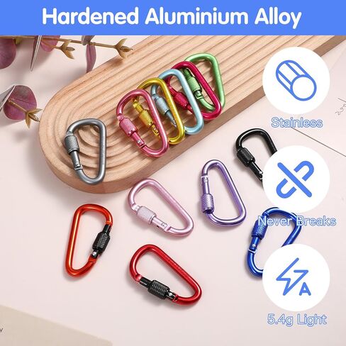 10 Pcs D-Shape Carabiner Clasp, 2.2inch Locking Carabiner Clip with Screw Gate, Carabiners Clips Key Chain Clip Hook for Key,Hiking, Outdoor Activities in Saudi Arabia