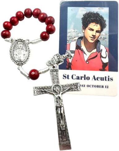 Westmon Works St Carlo Acutis مسبحة مسبحة لمدة عقد من المعدن والحبل ملحق المناولة الأولى مع بطاقة مقدسة مغلفة in Saudi Arabia