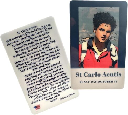 Westmon Works St Carlo Acutis مسبحة مسبحة لمدة عقد من المعدن والحبل ملحق المناولة الأولى مع بطاقة مقدسة مغلفة in Saudi Arabia