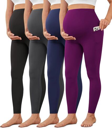 VALANDY Creamlush 2/4 Pack Maternity Leggings with Pockets, Over Belly Buttery Soft Pants for Yoga, Lounge, Daily Wear in Saudi Arabia