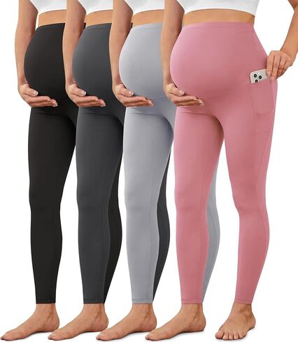 VALANDY Creamlush 2/4 Pack Maternity Leggings with Pockets, Over Belly Buttery Soft Pants for Yoga, Lounge, Daily Wear in Saudi Arabia