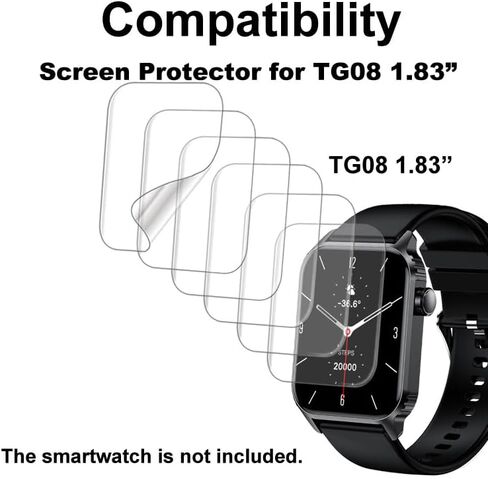 Screen Protector Compatible with TRAUSI TG08 1.83" Fitness Tracker Smart Watch, 6-PACK Soft TPU, Full Coverage, Bubble Self-healing, with Non-Slip Pad Sticker in Saudi Arabia