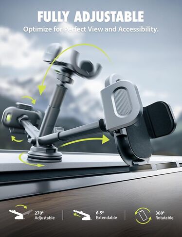 حامل هاتف Bracketron TripGrip 2.0 لسيارتك - ذراع تلسكوبي 3.5 بوصة - 6.5 بوصة، كوب شفط مع رافعة قفل، دوران 360 درجة - دعم لوحة القيادة وحامل الزجاج الأمامي in Saudi Arabia