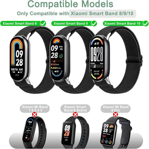 أربطة مطاطية من Mugust متوافقة مع Xiaomi Smart Band 10/9/8 للنساء والرجال، حزام معصم بديل من النايلون القابل للتمدد لـ Xiaomi Mi Band 10/9/8 in Kuwait