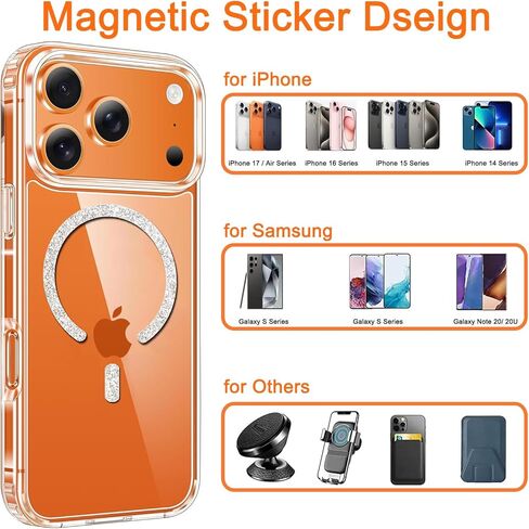 ملصق مغناطيسي COJOC for MagSafe - ملصق حلقة معدنية عالمية لامعة لملحقات Magsafe والشحن اللاسلكي لهاتف iPhone 17/16/15 Pro Max Mini Air وسلسلة Galaxy وحافظة الهاتف، أبيض in Kuwait