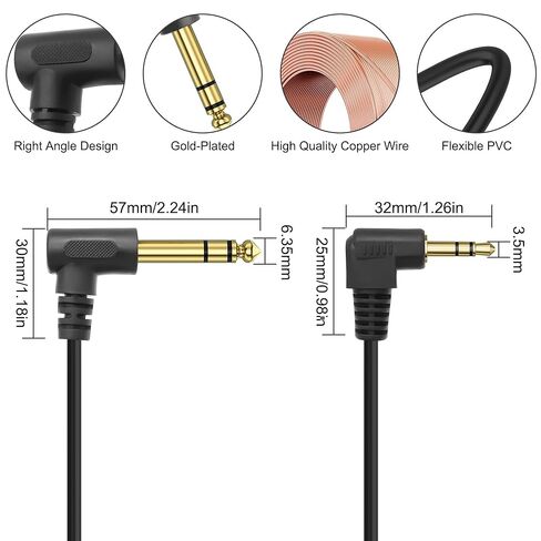 MEIRIYFA 3.5mm to 6.35mm Stereo Audio Cable, 3.5mm 1/8 inch Male TRS to 6.35mm 1/4 inch Male TRS Right Angle Audio Cable Cord for Guitar Laptop Home Theater Smartphone Amplifier (2PCS, 1.8M) in Saudi Arabia