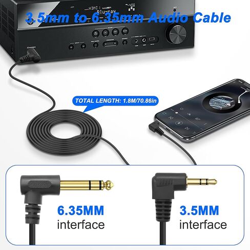 MEIRIYFA 3.5mm to 6.35mm Stereo Audio Cable, 3.5mm 1/8 inch Male TRS to 6.35mm 1/4 inch Male TRS Right Angle Audio Cable Cord for Guitar Laptop Home Theater Smartphone Amplifier (2PCS, 1.8M) in Saudi Arabia