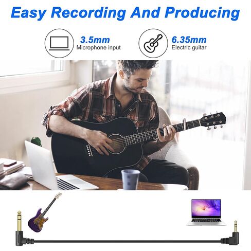MEIRIYFA 3.5mm to 6.35mm Stereo Audio Cable, 3.5mm 1/8 inch Male TRS to 6.35mm 1/4 inch Male TRS Right Angle Audio Cable Cord for Guitar Laptop Home Theater Smartphone Amplifier (2PCS, 1.8M) in Saudi Arabia