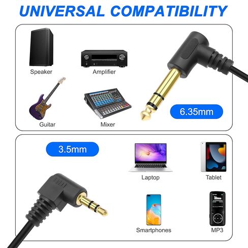 MEIRIYFA 3.5mm to 6.35mm Stereo Audio Cable, 3.5mm 1/8 inch Male TRS to 6.35mm 1/4 inch Male TRS Right Angle Audio Cable Cord for Guitar Laptop Home Theater Smartphone Amplifier (2PCS, 1.8M) in Saudi Arabia