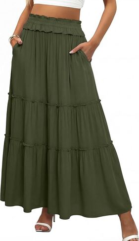 ANRABESS Womens Maxi Skirt Flowy Swing Ruffle Tiered Elastic High Waist Long Skirts 2026 Summer Casual Beach Vacation Clothes in Saudi Arabia