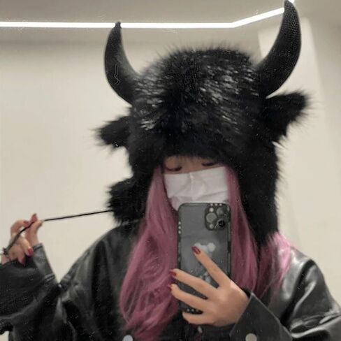 XGOPTS Winter Faux Fur Trapper Hat Warm Animal Plush Horn Earflaps Hat Novelty Fuzzy Costume Party Bull Hats Furry Snow Cap in Saudi Arabia