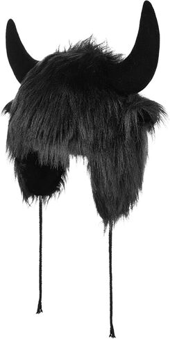 XGOPTS Winter Faux Fur Trapper Hat Warm Animal Plush Horn Earflaps Hat Novelty Fuzzy Costume Party Bull Hats Furry Snow Cap in Saudi Arabia
