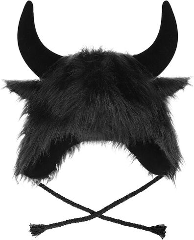 XGOPTS Winter Faux Fur Trapper Hat Warm Animal Plush Horn Earflaps Hat Novelty Fuzzy Costume Party Bull Hats Furry Snow Cap in Saudi Arabia