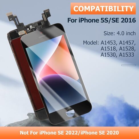 استبدال شاشة iPhone SE 2016 لهاتف iPhone 5S شاشة LCD تعمل باللمس A1723 A1724 A1453 A1457 A1518 A1528 A1530 A1533 مجموعة أدوات إصلاح محول الأرقام للشاشة باللون الأسود in Kuwait