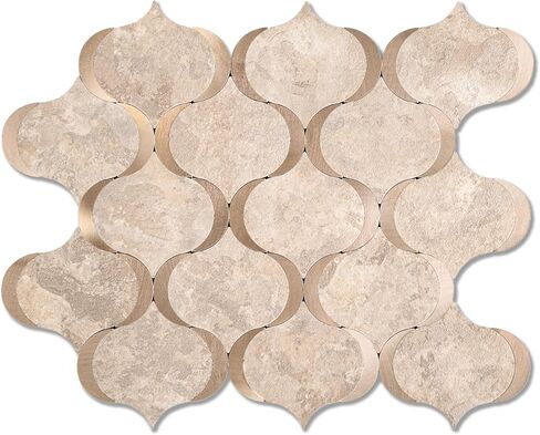 10 Sheet Arabesque Peel and Stick Backsplash Tile, Stick on Backsplash for Kitchen and Bathroom Wall, Ecru Beige Stone Look PVC Mixed Metal Aluminum in Kuwait
