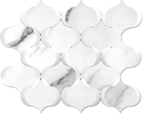 10 Sheet Arabesque Peel and Stick Backsplash Tile, Stick on Backsplash for Kitchen and Bathroom Wall, Ecru Beige Stone Look PVC Mixed Metal Aluminum in Kuwait