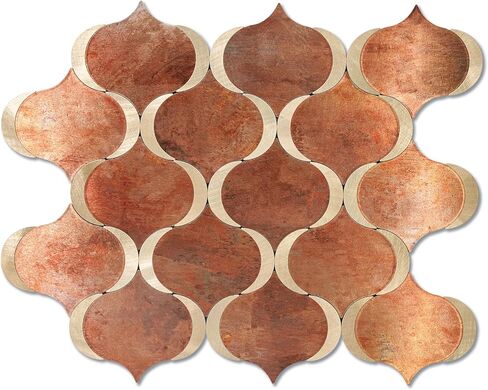 10 Sheet Arabesque Peel and Stick Backsplash Tile, Stick on Backsplash for Kitchen and Bathroom Wall, Ecru Beige Stone Look PVC Mixed Metal Aluminum in Kuwait