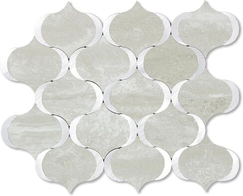 10 Sheet Arabesque Peel and Stick Backsplash Tile, Stick on Backsplash for Kitchen and Bathroom Wall, Ecru Beige Stone Look PVC Mixed Metal Aluminum in Kuwait